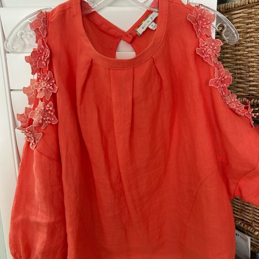 Anthropologie Pink 3/4 Sleeve Embellished Blouse